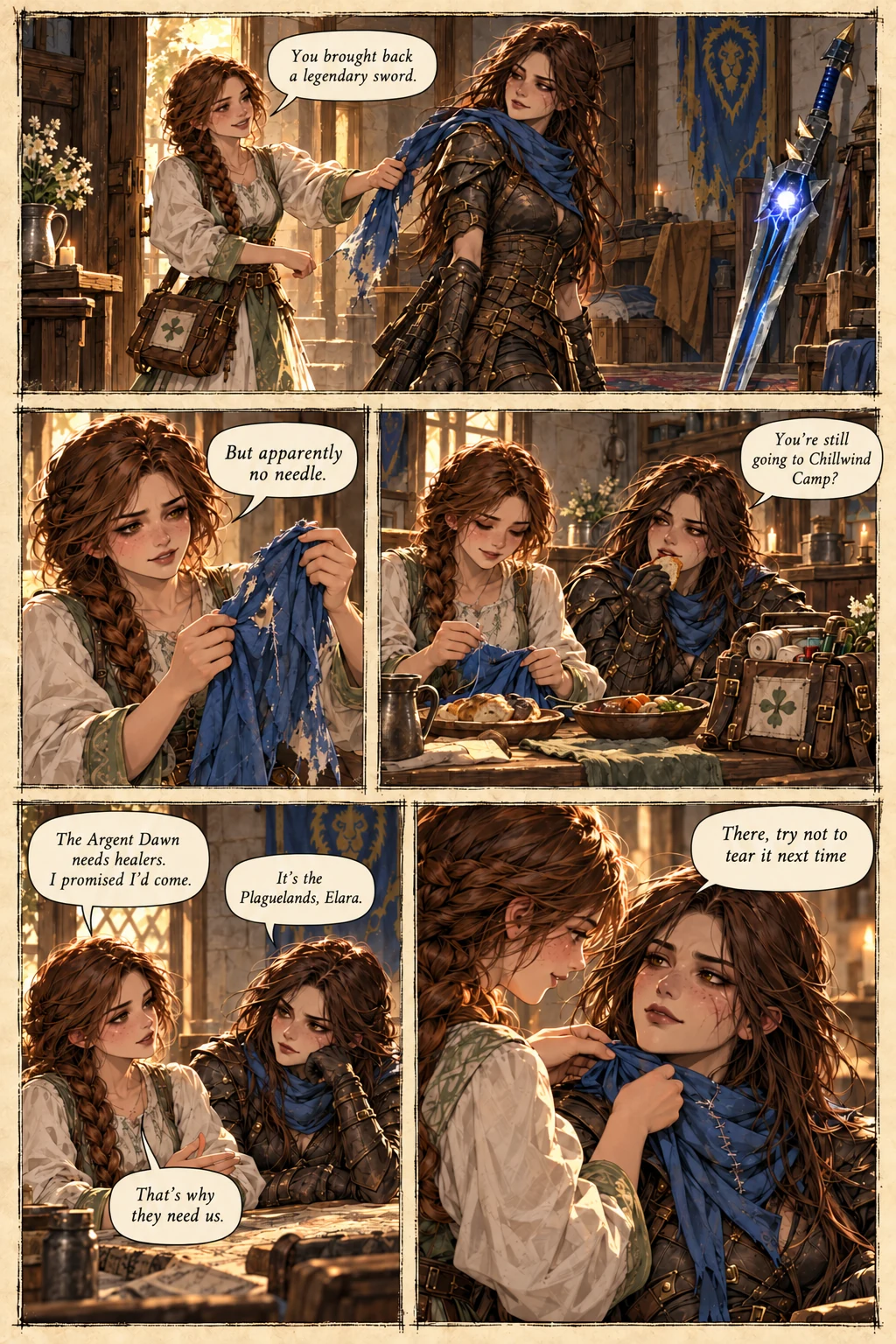Persephoni as a living human, wearing her blue scarf